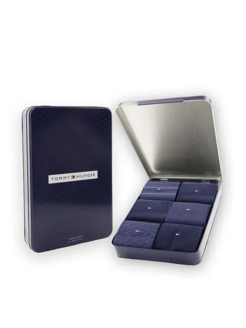 Tommy Hilfiger TH MEN SOCK 6P TIN GIFT BOX BIRDEYE, tummansininen