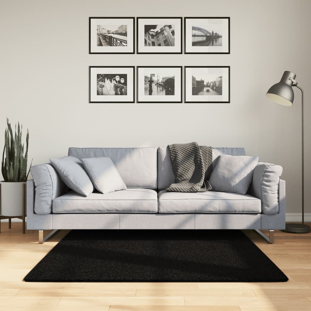 vidaXL Matto HUARTE lyhytnukkainen ja pestävä musta 120x120 cm